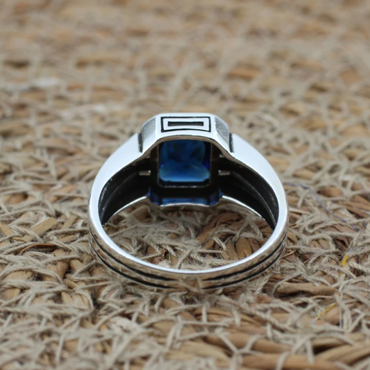 Azure Majesty – Cushion-Cut Blue Sapphire Unisex Ring | Quotidian Opulence Collection