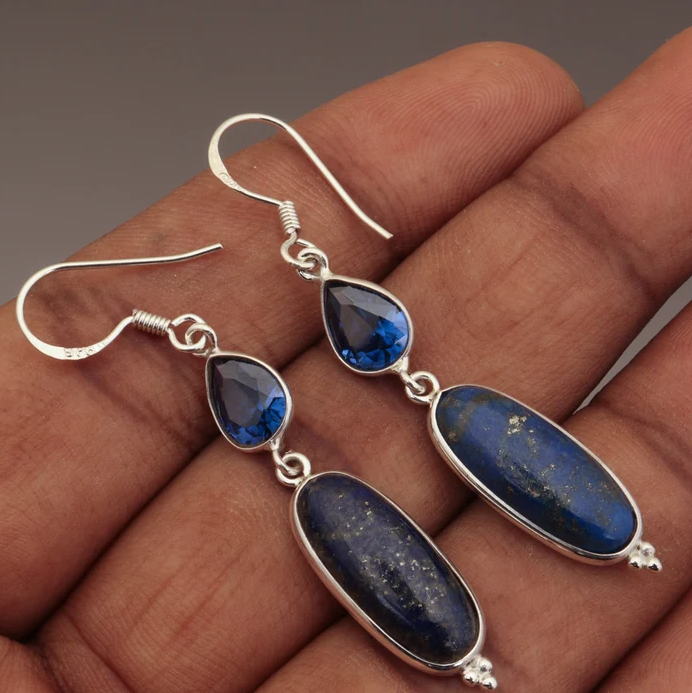 Celestial Harmony – Zirconia and Lapis Lazuli Earrings