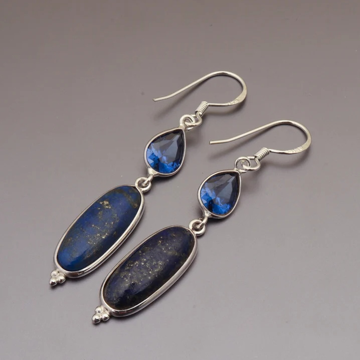 Celestial Harmony – Zirconia and Lapis Lazuli Earrings