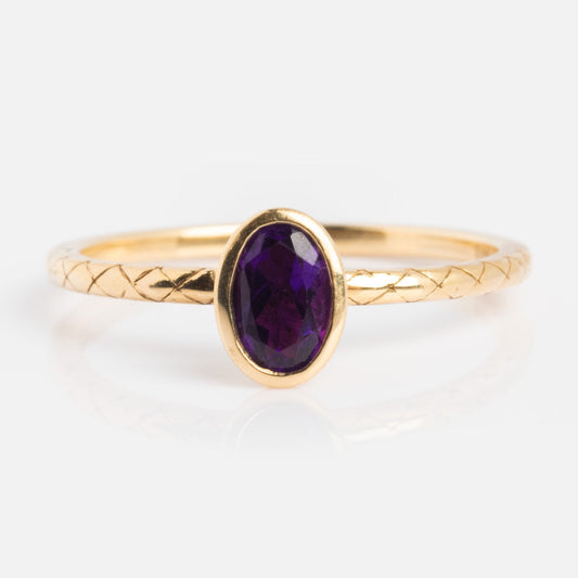 Solid Silver Amethyst Oval Ring (Gold plated)