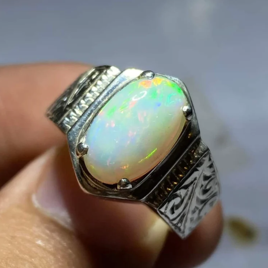 Opal Stone, Cap Shape, Fire light stone, Unheated, Sterling Silver ring