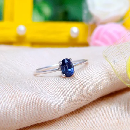 Blue Sapphire Oval Shape, Sterling Silver Ring