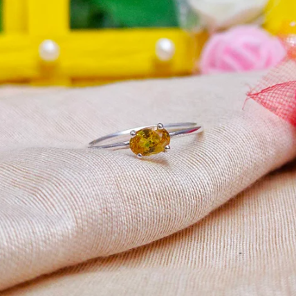 Yellow tourmaline Oval Shape, sterling silver ring
