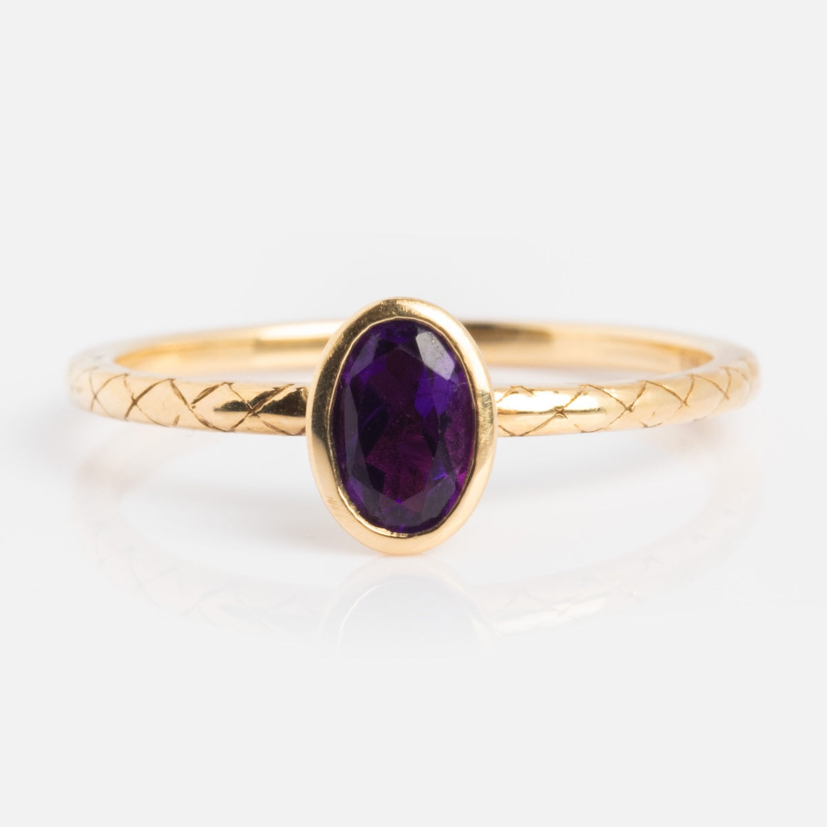 Solid Silver Amethyst Oval Ring (Gold plated)