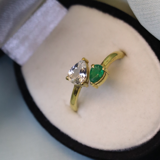 Toi et Moi – Pear-Shaped Emerald and Topaz Gold Ring | Sovereign Splendor | Forbidden Collection